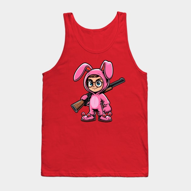 Funny Christmas Story Pink Nightmare Bunny Costume and BB Gun Tank Top by ChattanoogaTshirt